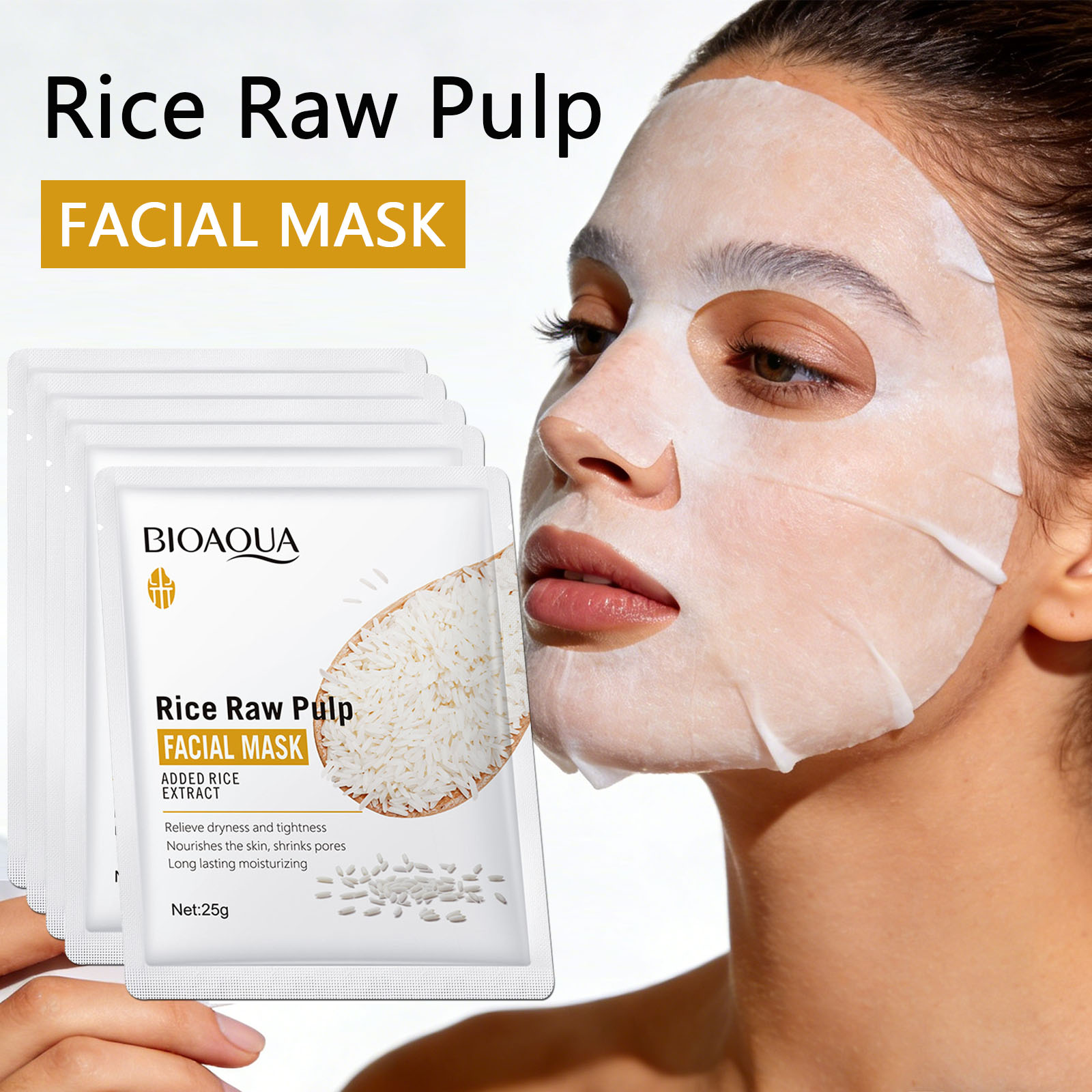 Sheet Face Mask Pack - 1/5/10/20pcs Rice Raw Pulp Facial Masks